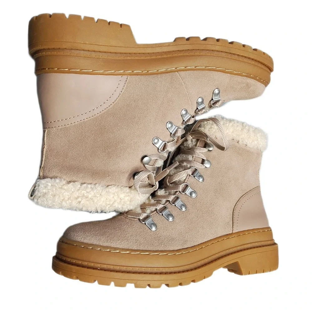 Splendid Yvonne Winter Boots Womens US 7.5M Multi Leather Faux Fur Trim Lace Up